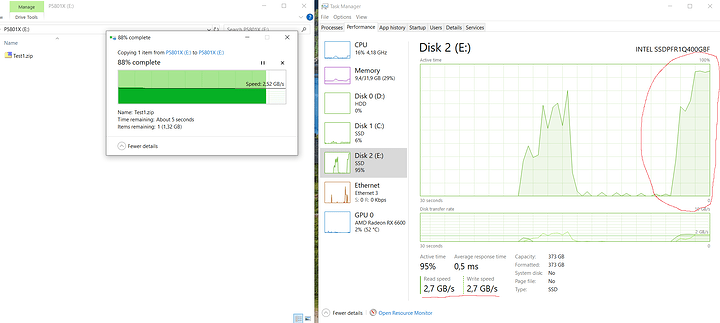 Windows Explorer - Intel Optane P5801X in Slot2 Win 10 on Asrock X570 Taichi with AMD Ryzen 9 3950X on BIOS 5.60 - Sequential File Copy 12GB file