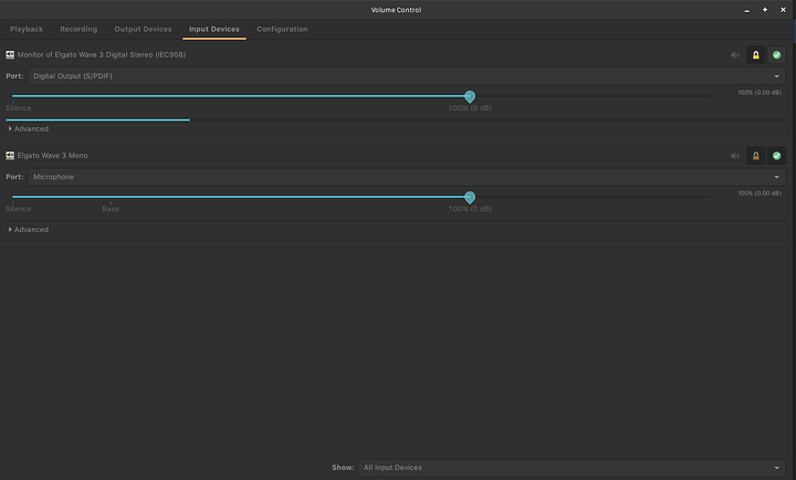 Output showing up as input in the "Input" tab; Microphone not picking up any noise at all