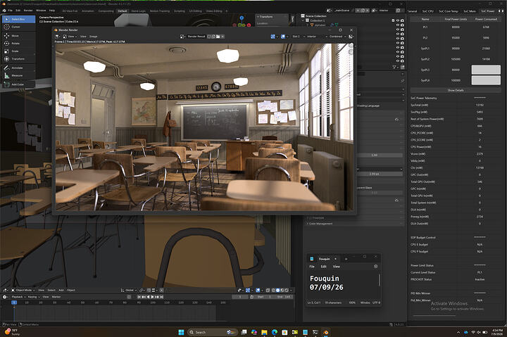Blender Classroom - 03m53s10ms - Surface Laptop Ultra NVIDIA N1X 80W PL1 95W PL2