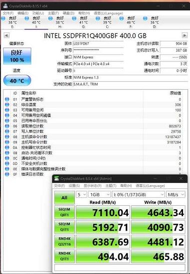 SSDPFR1Q400GBEF’s CrystalDiskMark